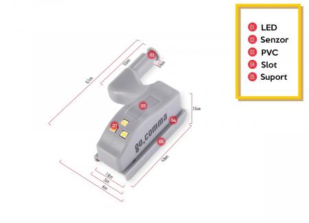 Set 2x Lampa cu Bec LED smd pentru Balamale Mobila 12V, Baterii Incluse, Universal, Gri [7]
