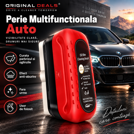 Detailing Auto & Accesorii - Perie Multifunctionala Auto pentru Parbriz si Oglinzi, Anti-Aburire, Curatare fara Urme, Rosie - ORIGINAL DEALS