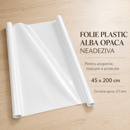 Casa, Gradina & Bricolaj - Folie Plastic Alba Opaca Neadeziva, Decupabila, 45 x 200 cm, pentru Acoperire si DIY - ORIGINAL DEALS