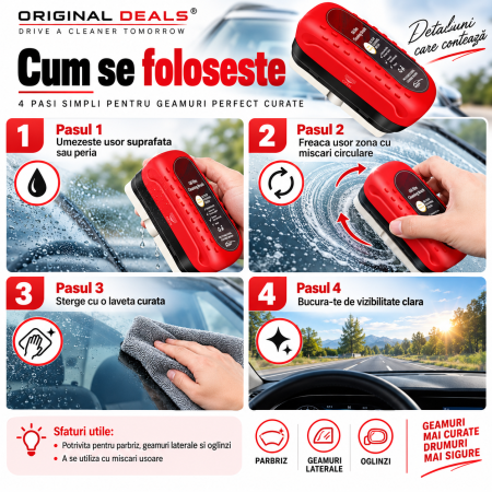 Perie Multifunctionala Auto pentru Parbriz si Oglinzi, Anti-Aburire, Curatare fara Urme, Rosie - ORIGINAL DEALS [2]