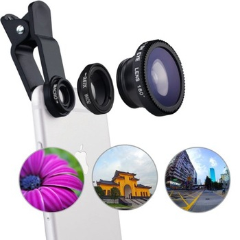 Set Lentile Profesionale 3in1 pentru Telefon sau Tableta 180 Fisheye, 10X Macro Lens, 0.65X Wide Angle Lentila Foto Video Lentile Foto Video Lentile pentru telefon Fisheye [3]
