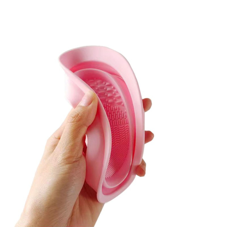 Accesoriu din silicon pentru curatarea accesoriilor makeup, pensule, buretei, 14.5 x 11,5 cm, 2 moduri de utilizare, pliabil, roz [3]