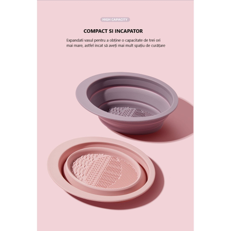 Accesoriu din silicon pentru curatarea accesoriilor makeup, pensule, buretei, 14.5 x 11,5 cm, 2 moduri de utilizare, pliabil, roz [6]