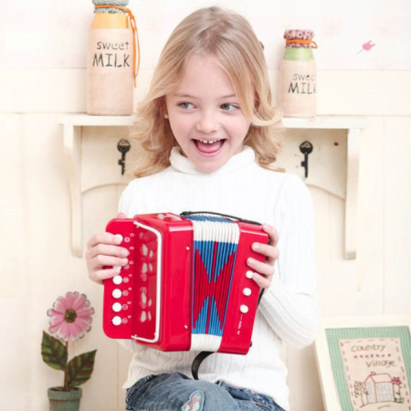 Acordeon Pentru Copii, , Acordeon Jucarie pentru Educatie Timpurie, 7 butoane 2 bass, Acordeon Instrument Muzical pentru Copii, 18 x 17 x 10 cm, Rosu [5]