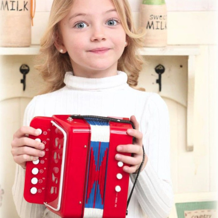 Acordeon Pentru Copii, , Acordeon Jucarie pentru Educatie Timpurie, 7 butoane 2 bass, Acordeon Instrument Muzical pentru Copii, 18 x 17 x 10 cm, Rosu [3]