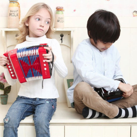Acordeon Pentru Copii, , Acordeon Jucarie pentru Educatie Timpurie, 7 butoane 2 bass, Acordeon Instrument Muzical pentru Copii, 18 x 17 x 10 cm, Rosu [4]