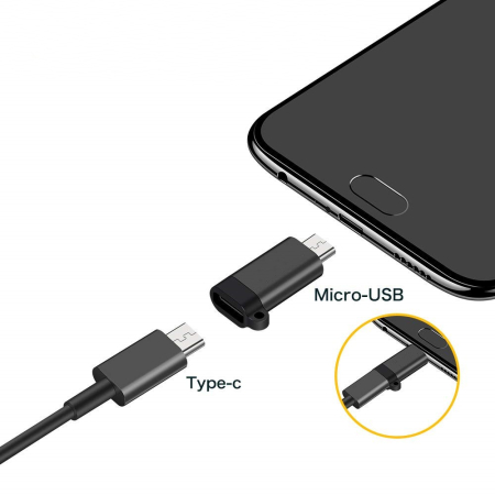 Adaptor Type C (mama) to micro USB (tata) cu Agatatoare Breloc inclusa, 2.5 cm lungime, Negru [5]