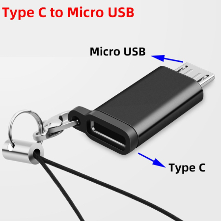 Adaptor Type C (mama) to micro USB (tata) cu Agatatoare Breloc inclusa, 2.5 cm lungime, Negru [7]