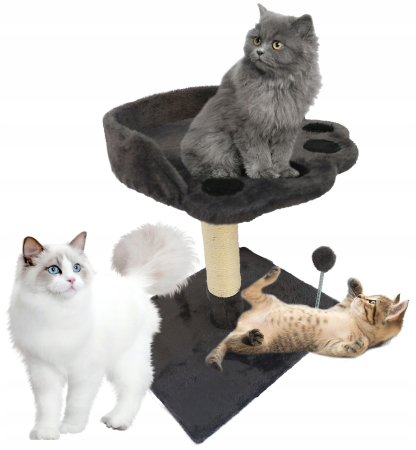 Ansamblu de joaca pentru pisici, cu culcus si loc pentru zgariat, minge, 48cm, gri inchis [4]