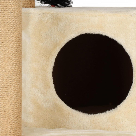 Ansamblu de joaca pentru pisici, cu loc pentru zgariat, ascuns, culcus, hamac, minge, 154cm, crem [1]