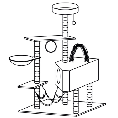 Ansamblu de joaca pentru pisici, cu loc pentru zgariat, ascuns, culcus, hamac, minge, 154cm, crem [7]
