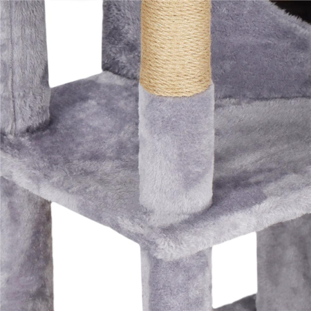 Ansamblu de joaca pentru pisici, cu loc pentru zgariat, ascuns, culcus, minge, 124cm, gri [1]