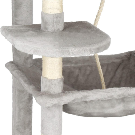 Ansamblu de joaca pentru pisici, cu loc pentru zgariat, ascuns, culcus, minge, sfoara, 145cm, gri [12]