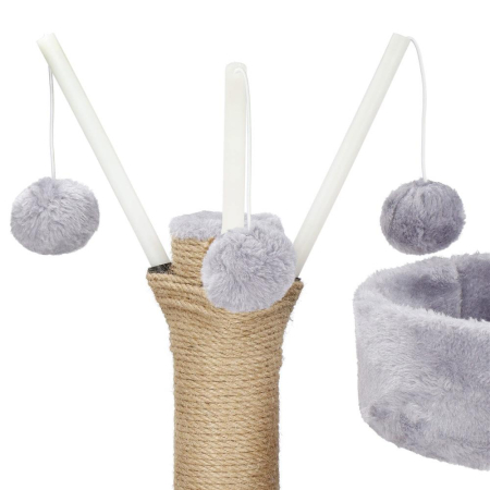 Ansamblu de joaca pentru pisici, cu loc pentru zgariat, ascuns, culcus, mingi, 127cm, gri [1]