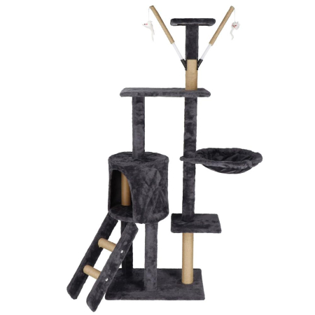 Disponibil livrare locker - Ansamblu de joaca pentru pisici, cu loc pentru zgariat, ascuns, culcus, mingi, 145cm, grafit