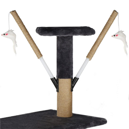 Ansamblu de joaca pentru pisici, cu loc pentru zgariat, ascuns, culcus, mingi, 145cm, grafit [8]