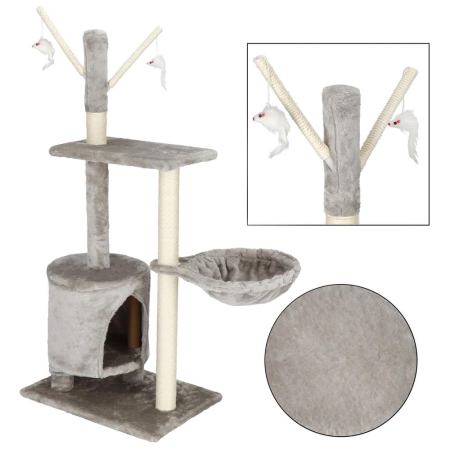 Ansamblu de joaca pentru pisici, cu loc pentru zgariat, ascuns, culcus, soricei, 108cm, gri [12]