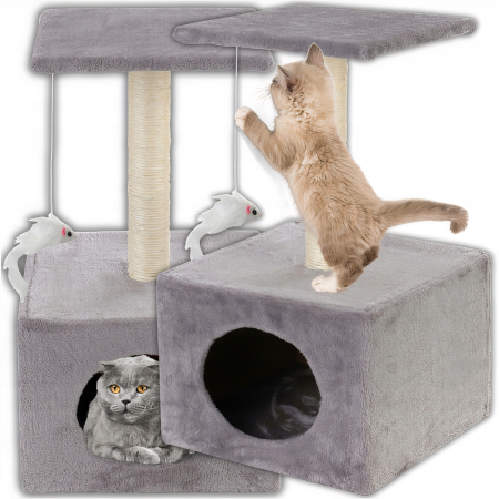 Ansamblu de joaca pentru pisici, cu loc pentru zgariat, ascuns, platforma, 62cm, gri [1]