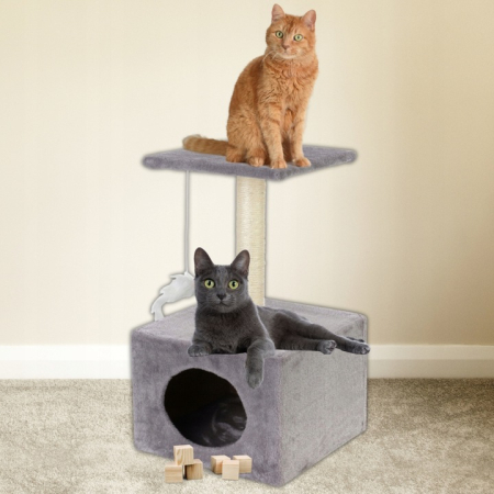 Ansamblu de joaca pentru pisici, cu loc pentru zgariat, ascuns, platforma, 62cm, gri [7]