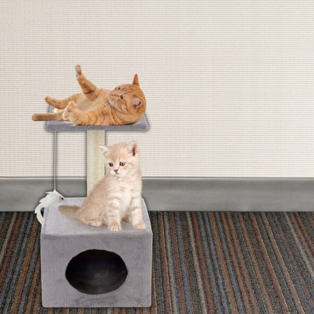 Ansamblu de joaca pentru pisici, cu loc pentru zgariat, ascuns, platforma, 62cm, gri [11]