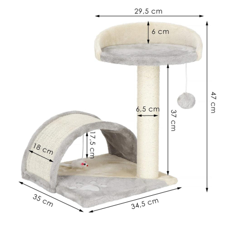 Ansamblu de joaca pentru pisici, cu loc pentru zgariat, culcus, minge, 47cm, crem [12]