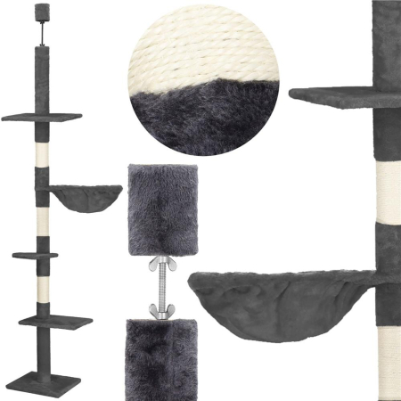 Ansamblu de joaca pentru pisici, tip stalp de catarat pana la tavan, inaltime reglabila, 240 - 265 cm, gri inchis [1]