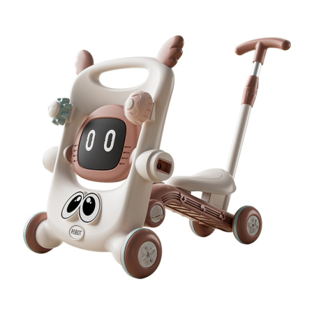 ✨TOATE PRODUSELE✨ - Antemergator pentru Copii 8 in 1, , Multifunctional, cu Maner de Impingere Detasabil, Scuter, Trotineta, Scaun Reglabil, Tavita Detasabila, Stabil, Antiderapant, 4 Roti, 56x44x64cm, 9-12 Luni, Maro