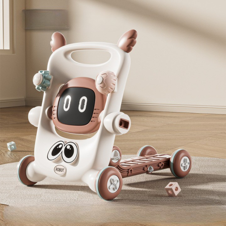 Antemergator pentru Copii 8 in 1, , Multifunctional, cu Maner de Impingere Detasabil, Scuter, Trotineta, Scaun Reglabil, Tavita Detasabila, Stabil, Antiderapant, 4 Roti, 56x44x64cm, 9-12 Luni, Maro [7]