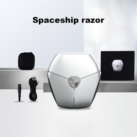 Aparat de Ras Portabil, , 8W, Autonomie 60 min, Incarcare Cablu Type C Inclus, Periuta de Curatare, Husa, Reincarcabil, 7.3x7.5x3.3 cm, Gri [3]