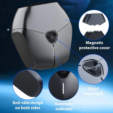 Aparat de Ras Portabil, , 8W, Autonomie 60 min, Incarcare Cablu Type C Inclus, Periuta de Curatare, Husa, Reincarcabil, 7.3x7.5x3.3 cm, Negru [4]