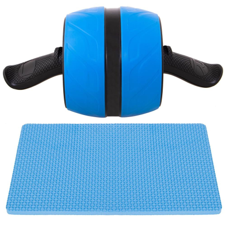Aparat fitness tip roata pentru abdomene cu covor din spuma, albastru negru [1]
