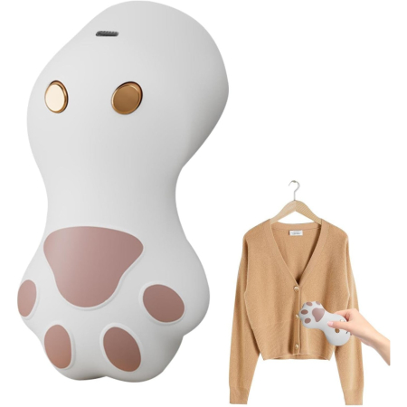 Aparat pentru Curatat Scame, Par Si Praf, , Pentru Diferite Tipuri De Material, Incarcare USB Type-C, Model Labuta de Pisica, 14x7x7.5 cm, Alb-Roz [2]