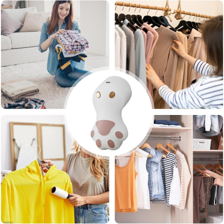 Aparat pentru Curatat Scame, Par Si Praf, , Pentru Diferite Tipuri De Material, Incarcare USB Type-C, Model Labuta de Pisica, 14x7x7.5 cm, Alb-Roz [4]