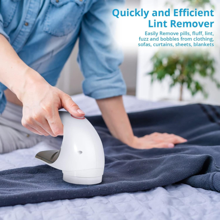 Aparat Pentru Curatat Scame, Par Si Praf, , Trimmer pentru Diferite Tipuri De Material, Cu Lame Din Otel Inoxidabil, Maner Ergonomic, Incarcare Prin USB, 15x6x9 cm, Alb [10]