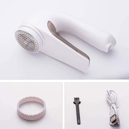 Aparat Pentru Curatat Scame, Par Si Praf, , Trimmer pentru Diferite Tipuri De Material, Cu Lame Din Otel Inoxidabil, Maner Ergonomic, Incarcare Prin USB, 15x6x9 cm, Alb [4]