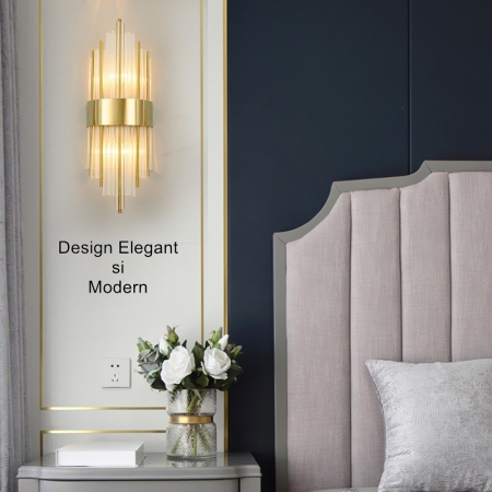 Aplica de Perete, , pentru Interior, din Otel Inoxidabil si Sticla, 40 x 16 cm, LED, Auriu [4]