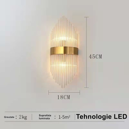 Aplica de Perete, , pentru Interior, din Otel Inoxidabil si Sticla, LED, Auriu, 45x18 cm [1]