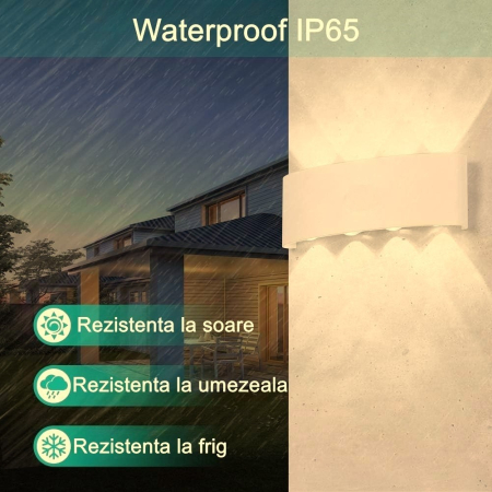 Aplica pentru Perete, , Interior/Exterior, Rezistenta la Umezeala IP65, 8 W, Lumina Calda, Aluminiu, 22x8 cm, Alb [4]