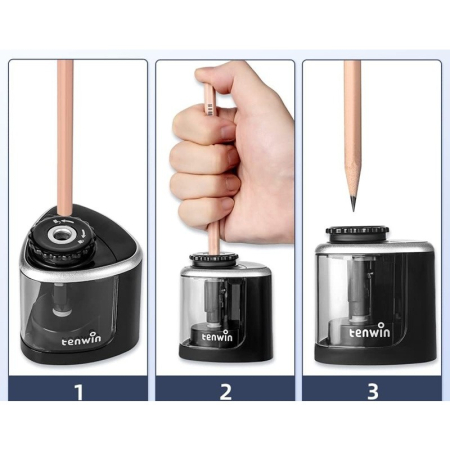 Ascutitoare Electrica Semi-Automata, , din Plastic, Baterii 2 x AA (neincluse), 6.5 x 6.5 x 7.5 cm, Negru [4]