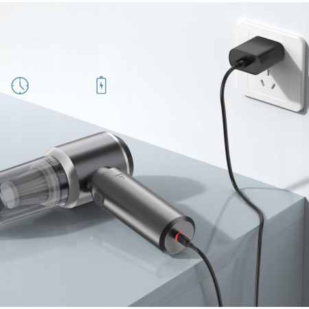 Aspirator Portabil Auto, , pentru Casa si Masina, 3 Viteze, Incarcator Tip-C cu Incarcare Rapida, Tub Prelungitor, 2000mAh, 7 Capete de Aspirare si Suflare, 21x20x6.5 cm, Negru [10]