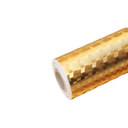 Autocolant de Bucatarie, , Autoadeziv, Impermeabil, Rezistent la Temperaturi Ridicate, din PVC, 60 x 100 cm, Model Cub 3D, Auriu [5]