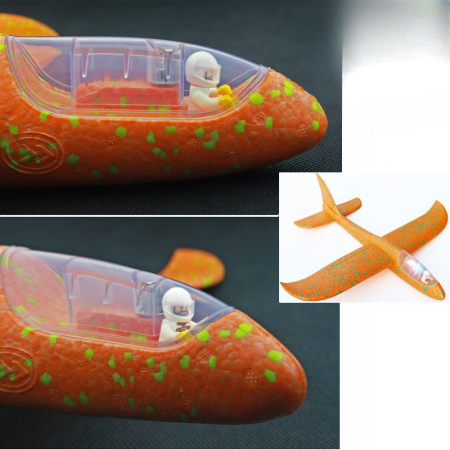 Avion Planor cu Pilot, , Din Polistiren, Cu Lumini in Cabina Pilotului, Lungime 47 cm, Portocaliu [3]