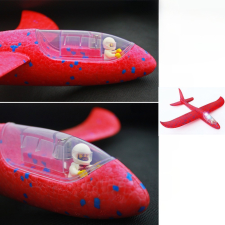 Avion Planor cu Pilot, , Din Polistiren, Cu Lumini in Cabina Pilotului, Lungime 47 cm, Rosu [3]