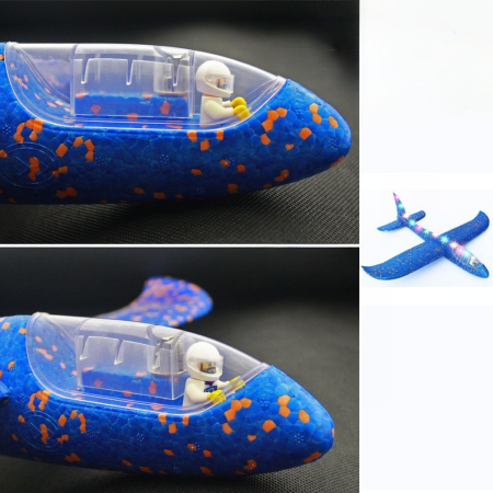 Avion Planor cu Pilot, , Din Polistiren, Cu Lumini pe Toata Lungimea, 47 cm, Albastru [2]