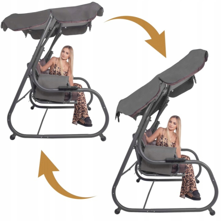 Balansoar gradina 226x126x192 cm, 3 in 1 leagan, pat si relaxare, cu plasa anti-insecte, copertina reglabila, saltea si perne incluse, gri si maro [8]