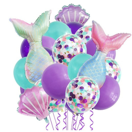 Seturi Baloane Folie - Baloane decorative Aqua Sirene, , Set MIX 22 baloane, din folie de alumiu, 2 Sirene, 2 Scoici, 18 baloane din latex, 50 x 85 cm Adeziv si pai inclus, Mov Multicolor