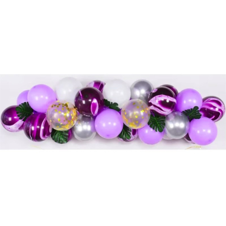 ✨TOATE PRODUSELE✨ - Baloane decorative din Latex si Banner Happy Birthday, , Model Aniversare, Set 37 de Piese, Mov, Argintiu, Alb