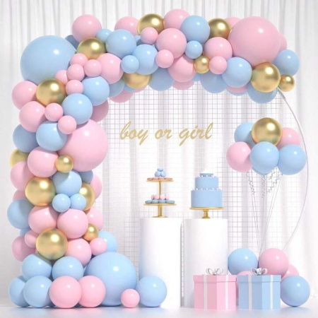 ✨TOATE PRODUSELE✨ - Baloane decorative pentru BABY SHOWER, , Arcada Set 106 baloane din latex, Model Petrecere, Baloane Party, 12 cm, 30 cm, 45 cm, Roz, Albastru, Gold