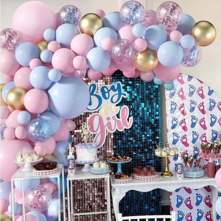 Baloane decorative pentru GENDER PARTY, , Arcada Set 130 baloane, Arcul de Baloane Roz si Albastru, Baloane Confetti Aurii, Multicolor [4]
