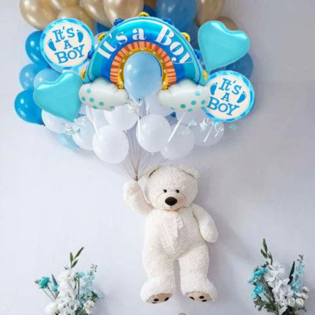 Baloane decorative tematica BABY SHOWER, , ITS A BOY, pentru gender reveal, botez, set din 5 bucati, 66 x 91 cm, Albastru [1]